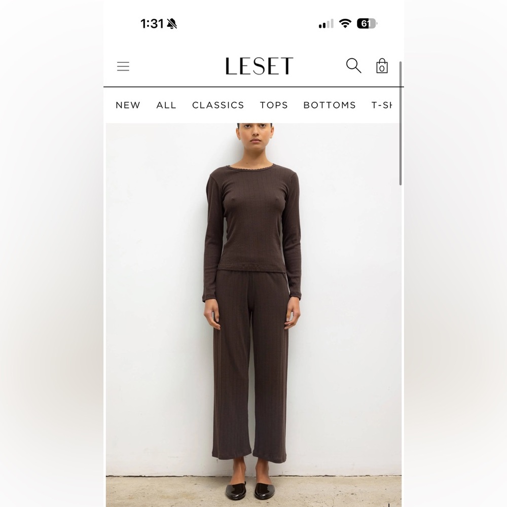 LESET Pointelle Crop Wide Leg Pant in Choco